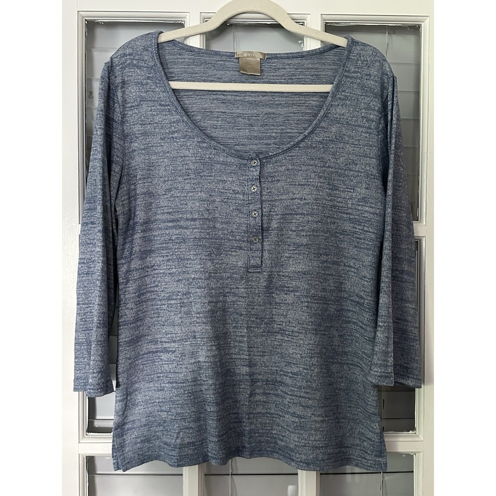 Ink & Ivy Women's L Blue Heather 4 Button Henley Pullover Top | SKU 0830